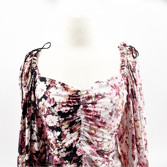For love & lemons Houston Mini Dress Size S Pink Floral Ruched Sweetheart Neck - Picture 5 of 6